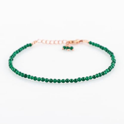 Natural Gemstone Beaded Bracelet, Microfaceted Crystals, Handmade Dainty Jewelry, Bohemian Plated Bracelet-Gift - style: Green Jade-Stone