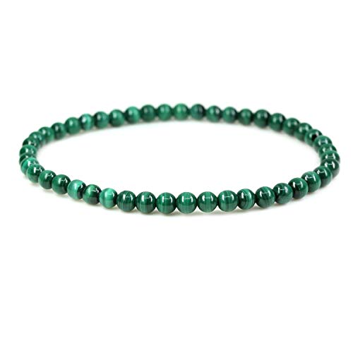 Keleny 4mm Natural Round Beads Gemstones Rock Crystal Stretch Bracelet 7 Inch Unisex - color: Green Malachite