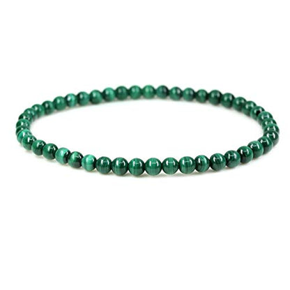 Keleny 4mm Natural Round Beads Gemstones Rock Crystal Stretch Bracelet 7 Inch Unisex - color: Green Malachite