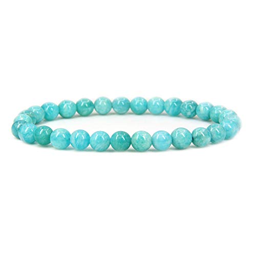 Angelstones Handmade Natural Healing Gemstone 6mm Round Beads Stretch Crystal Bracelet 7 Inch Unisex - color: Brazilian Amazonite