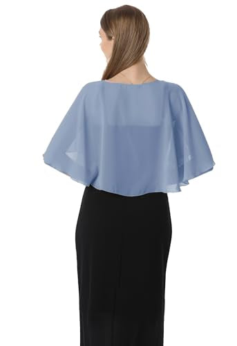 Chiffon Capelet Soft capes Shawls and Wraps for Evening Dress Wedding Cape 1920s shawl accessories for women - color: Dusty Blue