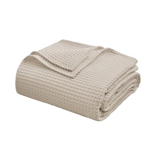 100% Egyptian Cotton Waffle Weave Throw Blanket for Bed Couch Sofa Home Decor, Soft Lightweight Bed & Couch Blanket for All Seasons (Light Khaki - Twin Size - 66 * 90") - color: Light Khaki, size: Twin - 66*90''