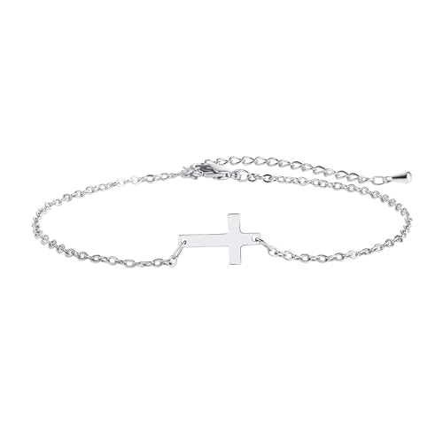 Kyerlyn 14K Gold Plated Handmade Dainty Dot Bracelet Cute Thin Everyday Bracelets for Women Men Size 6.5"+2" Extender - color: Cross:White Gold