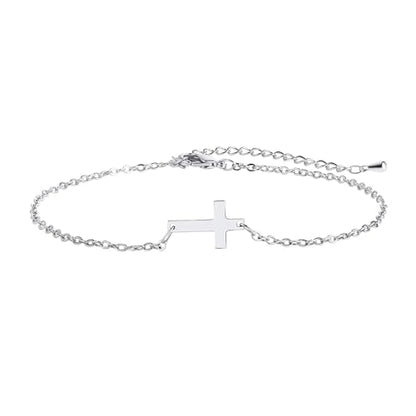 Kyerlyn 14K Gold Plated Handmade Dainty Dot Bracelet Cute Thin Everyday Bracelets for Women Men Size 6.5"+2" Extender - color: Cross:White Gold