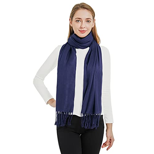 Soft Silky Pashmina Shawl Wraps Solid Colors Scarf for Wedding Evening Dresses - color: H-navy