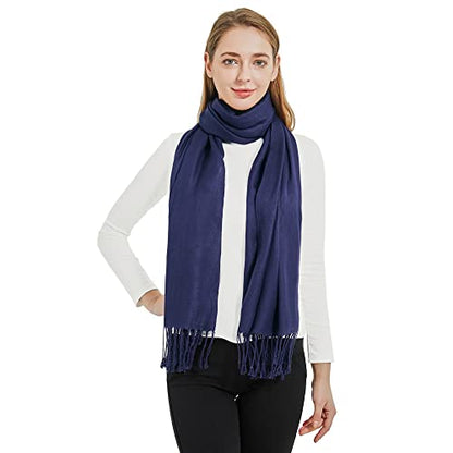 Soft Silky Pashmina Shawl Wraps Solid Colors Scarf for Wedding Evening Dresses - color: H-navy