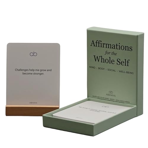 Abhaya Affirmations for the Whole Self, 26 Doubled-Sided Affirmation Cards, 12 Double Sided Bonus Financial Well-being Cards with Display Stand, Daily Affirmations for Inspiration, Mindfulness & Self Care, Unique Gifts for Women and Men