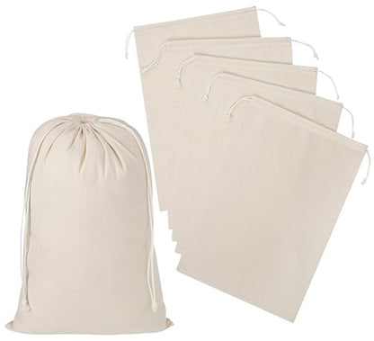 100 Percent Cotton Drawstring Bags, Reusable Quality with Double String, For Pantry Gifts Packing Kitchen Shoes - Pack of 6 (Natural Beige, 10 x 15 Inch) - color: Natural Beige, size: 10 x 15 Inch
