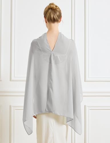 Chiffon Cape Shawl Wrap Scarf 3 Ways to Wear Elegant Sheer Capelet for Evening Dresses Weddings Parties - color: Silver
