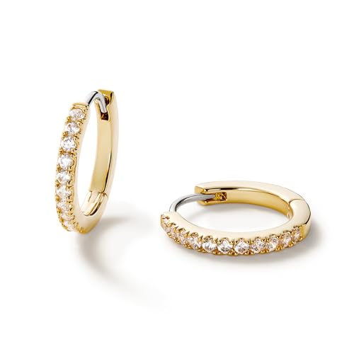 Ana Luisa Trendy Huggie Hoop Earrings for Women - 14K Gold Plated or Sterling Silver Hoop Earrings - Small, Dainty, Hypoallergenic, Water-Resistant, Tarnish-Free Hoops - Jewelry Perfect for Stacking - color: Gold Pave, size: Small