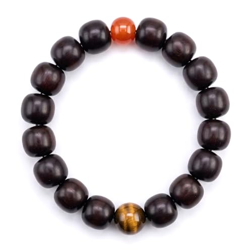 Meditaiton Men Beaded Bracelets, Handmade Sandalwood Mala Beads, Buddhist Prayer Red Wood Bracelets, Comfortable for Daily Wear Yoga Gift for Men - color: 12x13mm Bead with Tiger Eye