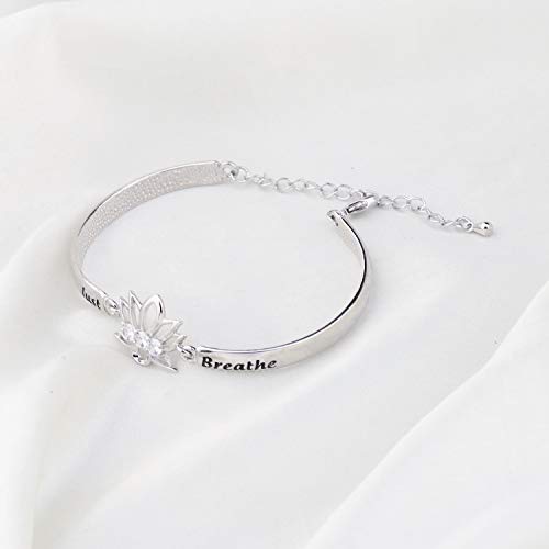 WUSUANED Breathe Lotus Flower Bracelet Yoga Spiritual Symbol Jewelry Gift For Women Girl - color: just breathe bracelet silver