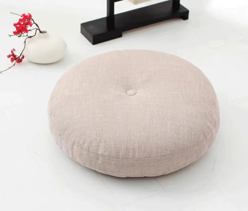 Solid Color Floor Cushion,Large Linen Tatami Floor Pillow,Japanese Round Futon,Thicken Tufted Cotton Seat Cushion,Yoga Meditation Cushion Balcony Outdoor(Size:50x50cm(20x20inch),Color:D)
