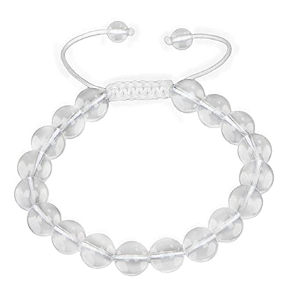 AD Beads Natural 10mm Gemstone Bracelets Healing Power Crystal Macrame Adjustable 7-9 Inch - color: Clear Crystal