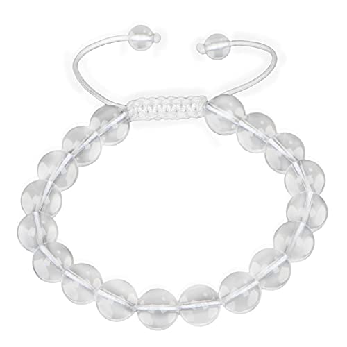 AD Beads Natural 10mm Gemstone Bracelets Healing Power Crystal Macrame Adjustable 7-9 Inch - color: Clear Crystal