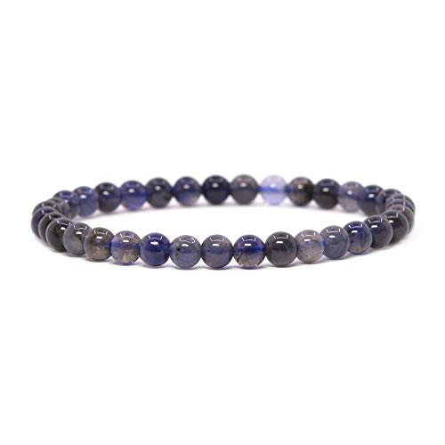 Justinstones Gem Semi Precious Gemstone 6mm Round Beads Stretch Bracelet 6.5 Inch Unisex - color: Iolite