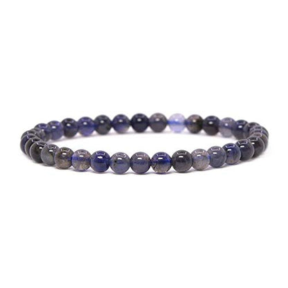 Justinstones Gem Semi Precious Gemstone 6mm Round Beads Stretch Bracelet 6.5 Inch Unisex - color: Iolite