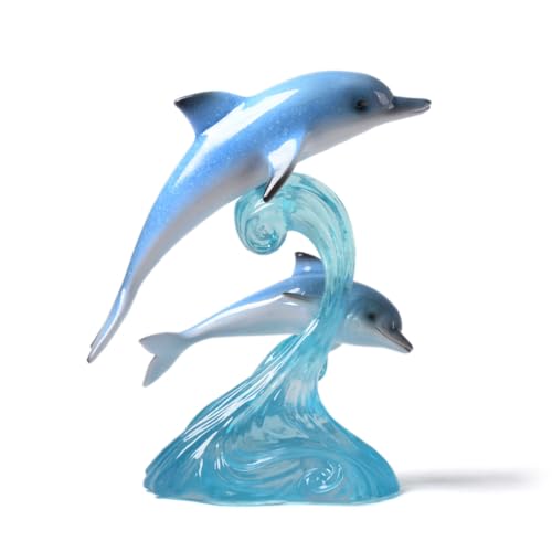 HAUCOZE Dolphin Decor Figurine Ocean Statue Modern Art Sculpture Home Gift for Bookshelf Living Room Office Polyresin 8.7 Inch - size: Large