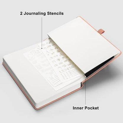 RETTACY Dotted Journal Notebook, 192 Pages, A5 Medium Size (5.7'' x 8.3''), Leather Hardcover, 100 GSM Thick Paper, for Journaling, Planning, Tracking (Pink) - color: Pink, style: Dotted