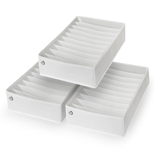 Drawer Organizer Clothes - 3 Set Multipurpose Dresser Drawer Organizer for Adults & Kids, Closet Foldable 10 Cells per Organizer - Non-Woven Fabric, T-Shirts, Baby Clothes, Shorts Organizer - White - color: WHITE (10 Cells)