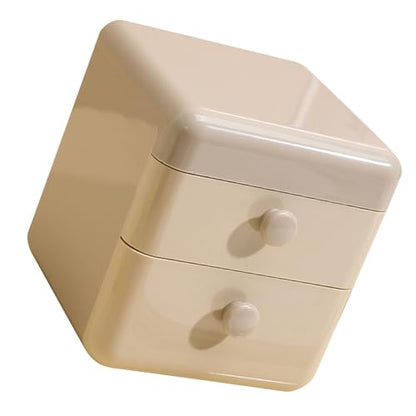 2-Drawer Desktop Organizer with Flip Lid, Plastic Storage Box for Jewelry, Stationery, Home, Dorm, Office