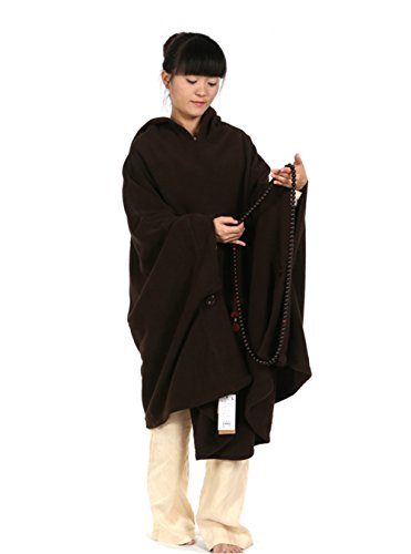 ZanYing Meditation Buddhist Hooded Cloak Outfit Oversize Coat - color: Dark Brown, size: XX-Large
