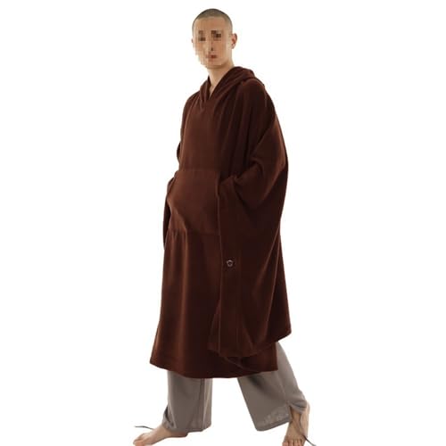 Unisex Meditation Hooded Cloak Warm Comfortable Autumn Winter Monk Clothing ﻿(Brown,L)