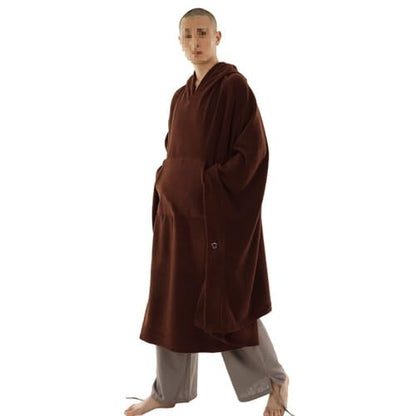 Unisex Meditation Hooded Cloak Warm Comfortable Autumn Winter Monk Clothing ﻿(Brown,L)