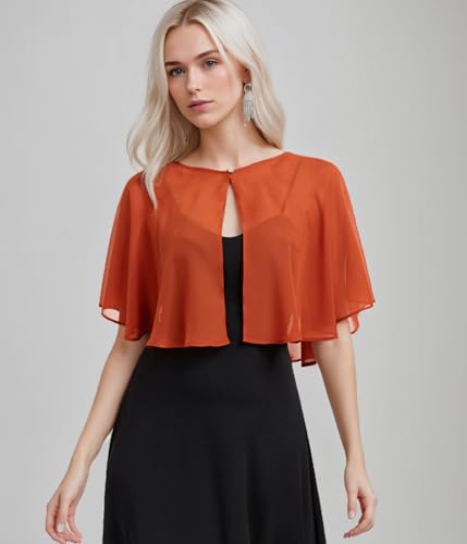 TONGFANTFL Women's Soft Chiffon Capelets Shawls and Wraps for Evening Wedding Cape Bole Cover Up - color: Burnt Orange