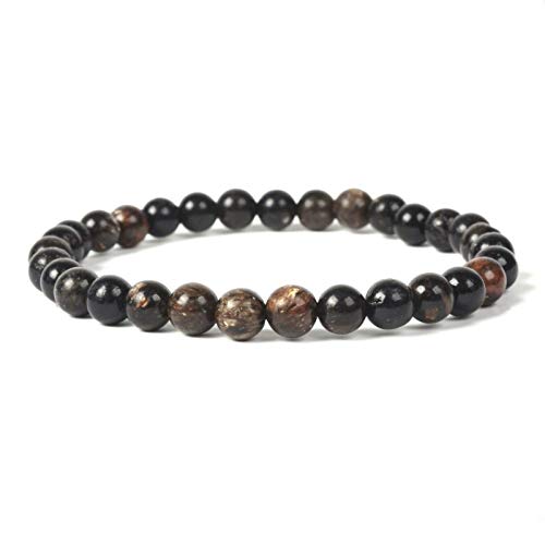 Justinstones Gem Semi Precious Gemstone 6mm Round Beads Stretch Bracelet 6.5 Inch - color: Biotite