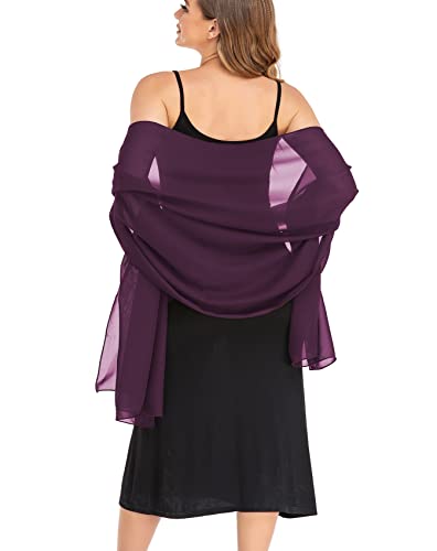 Shawls and Wraps for Evening Dresses Sheer Chiffon Women Elegant Soft Silky Wraps Wedding Bridal Scarf - color: Grape, size: 79*26‘’