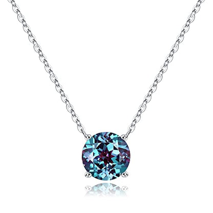 Ursilver Mothers Day Gifts - Birthstone Necklace for Women 925 Sterling Silver Round Birthstone Necklace Birthday Gifts 12 Months Necklaces for Women Jewelry Gift - color: silver-06-Jun-Alexandrite Light Purple