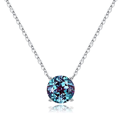 Ursilver Mothers Day Gifts - Birthstone Necklace for Women 925 Sterling Silver Round Birthstone Necklace Birthday Gifts 12 Months Necklaces for Women Jewelry Gift - color: silver-06-Jun-Alexandrite Light Purple
