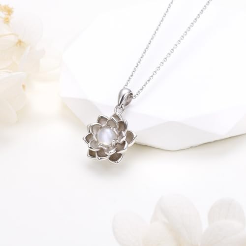 Moonstone Lotus Jewelry Set 925 Sterling Silver Lotus Flower Ring Engraved True Love Waits Natural Healing Buddha Spiritual Yoga Lotus Jewelry Set Gifts for Women - style: Lotus Necklace