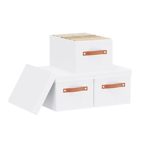 Fabric Storage Boxes with Lids, 7.1 x 9.1 x 13 Inch Clothes Bins for Shelves, Closet Organizers for Organizing with Handles, White, 3-Pack - color: White, size: Small（3 Pack）