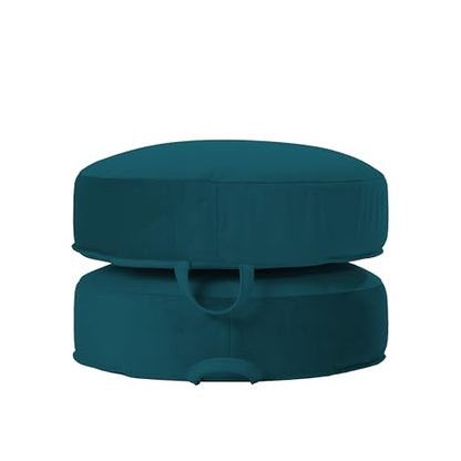 Factory Direct Partners FDP Overstuffed 16 inch Round Velvety and Vinyl Floor Cushions with Handles Flexible Seating for Home, Lounge, Yoga Studio, Deluxe Foam (2-Piece) - Peacock - color: Peacock
