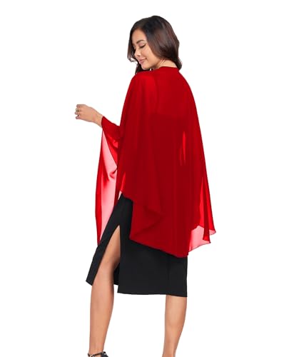 TONGFANTFL Shawls Wraps for Evening Wedding Party Chiffon Scarf Soft Bridal Wraps Wedding Guest Shawl Coverage - color: Red