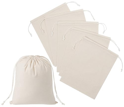 100 Percent Cotton Drawstring Bags, Reusable Quality with Double String, For Pantry Gifts Kitchen - Pack of 6 (Natural Beige, 7 x 9 Inch) - color: Natural Beige, size: 7 x 9 Inch