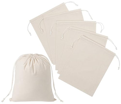 100 Percent Cotton Drawstring Bags, Reusable Quality with Double String, For Pantry Gifts Kitchen - Pack of 6 (Natural Beige, 7 x 9 Inch) - color: Natural Beige, size: 7 x 9 Inch