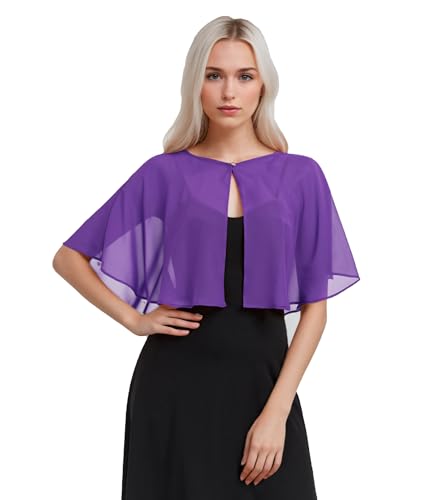 TONGFANTFL Women's Soft Chiffon Capelets Shawls and Wraps for Evening Wedding Cape Bole Cover Up - color: Purple