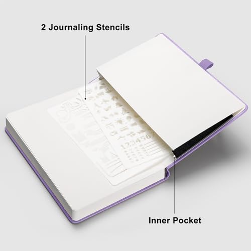 RETTACY Dotted Journal Notebook, 2-Pack, 160 Numbered Pages per Pack, A5 Medium Size (5.7'' x 8.3''), 120 GSM Thick Paper, Leather Hardcover, for Journaling, Planning, Tracking (Black & Purple) - color: Black & Purple, style: Dotted