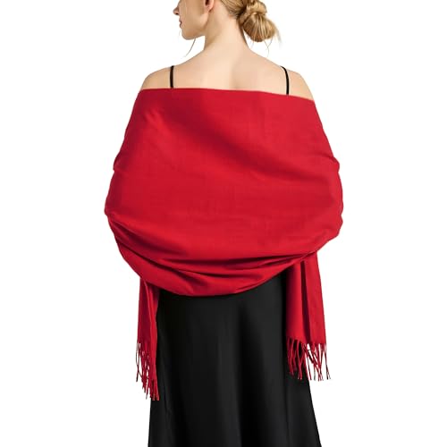 Ciormis Pashmina Scarf for Women, Soft Pashminas Shawls and Wraps for Evening Dresses, Wedding Bride Bridesmaid Shawls Scarf - color: U# Red