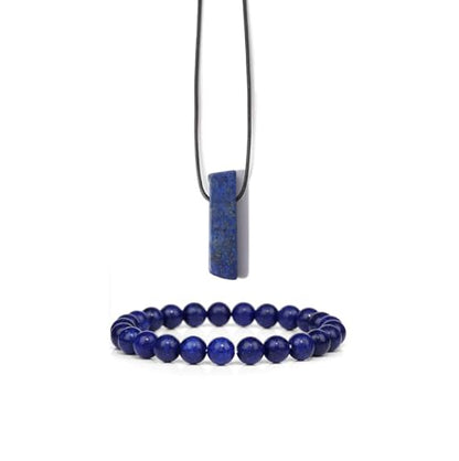 Pingyongchang Stress Relief Anxiety Yoga Bracelets Necklace Set,Healing Crystal Stone Mantra Bracelets for Women Natural Crystal Stone birthday Gifts For Teen Girls Black Leather Necklace for Men - color: Lapis Lazuli