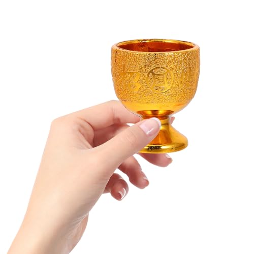 Buddhist Water Offering Cup Set Golden Mini Plastic Buddhist Chalice Cups with Base Temple Worship Mug 5pcs Blessing Goblets