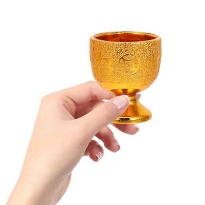 Buddhist Water Offering Cup Set Golden Mini Plastic Buddhist Chalice Cups with Base Temple Worship Mug 5pcs Blessing Goblets