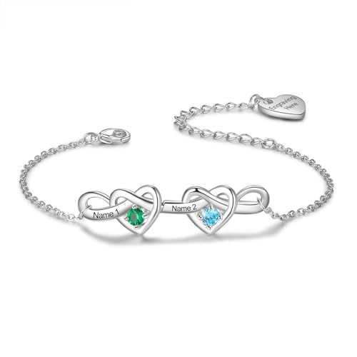 Personalized Birthstone Bracelet for Women Mom Engraved 2-6 Names Mother Bracelet with Birthstones Unique Gift for Mothers Day, Birthday, Christmas - color: 2 Names