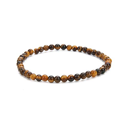 4MM Mini Gemstone Energy Bracelets Tiny Bracelet Natural Stone Statement Bracelet Charm Beaded Couples Bracelets - color: Tiger Eye