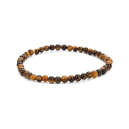4MM Mini Gemstone Energy Bracelets Tiny Bracelet Natural Stone Statement Bracelet Charm Beaded Couples Bracelets - color: Tiger Eye