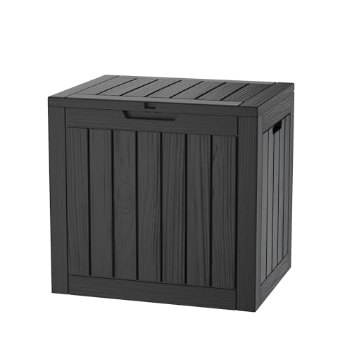 35 Gallon Lockable Resin Deck Box, Waterproof & UV-Resistant Outdoor Storage Box for Outdoor Cushion Storage, Garden Tools & Pool Accessories Storage, Black - color: Black, size: 35 GAL