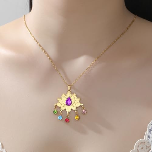 VASSAGO Lotus Necklace for Women Birthstone Pendant Lotus Flower Necklace Buddha Buddhist Unalome Symbol Amulet Yoga Spiritual Healing Jewelry Meditation Birthday Gift - color: Gold